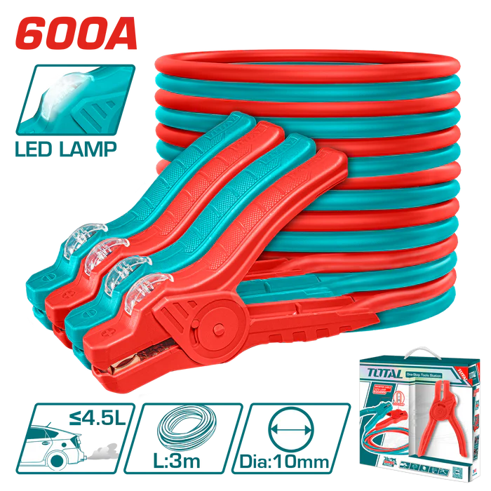 كابل بطارية 600 أمبير 3 متر مع اضاءة توتال - PBCA16008L