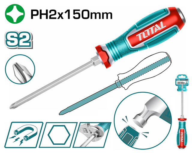 مفك دق صليبة PH2 طول 150 مم توتال - TGTPH2150