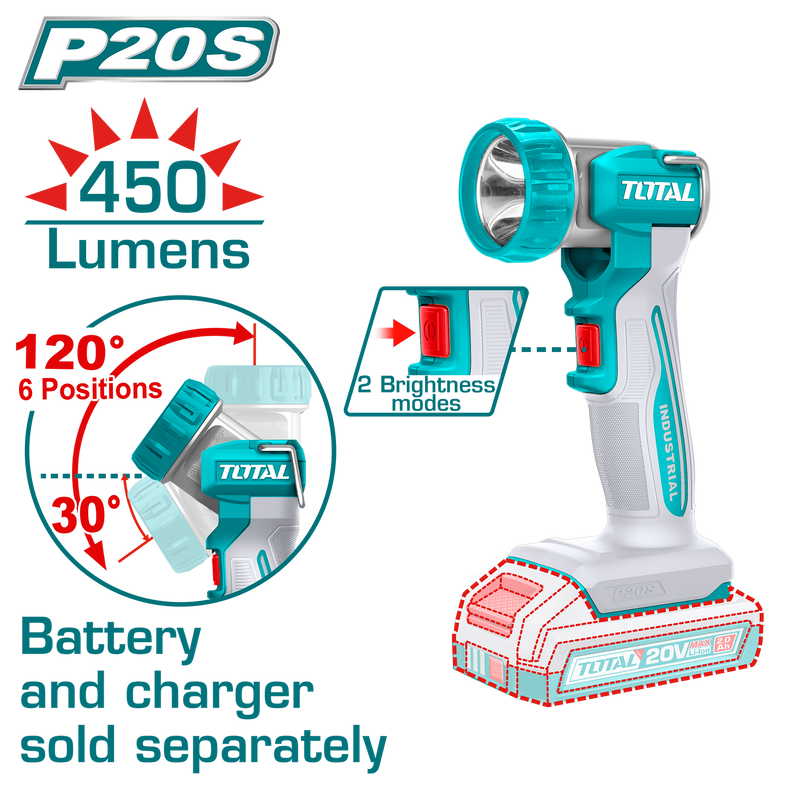 كشاف 20 فولت بدون بطارية و شاحن 450 Lumens) توتال - TWLI2058