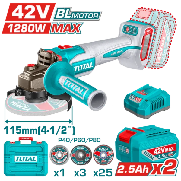 صاروخ توتال 42 فولت 4.5 بوصة 1280 وات مع 2 بطارية 2.5 امبير و شاحن - TAGLI4128112