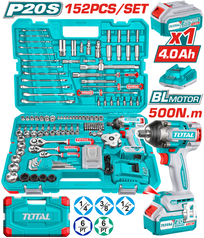 THKTHP31522 طقم دريل توتال 500 نيوتن 152 قطعة - THKTHP31522 - Image 1
