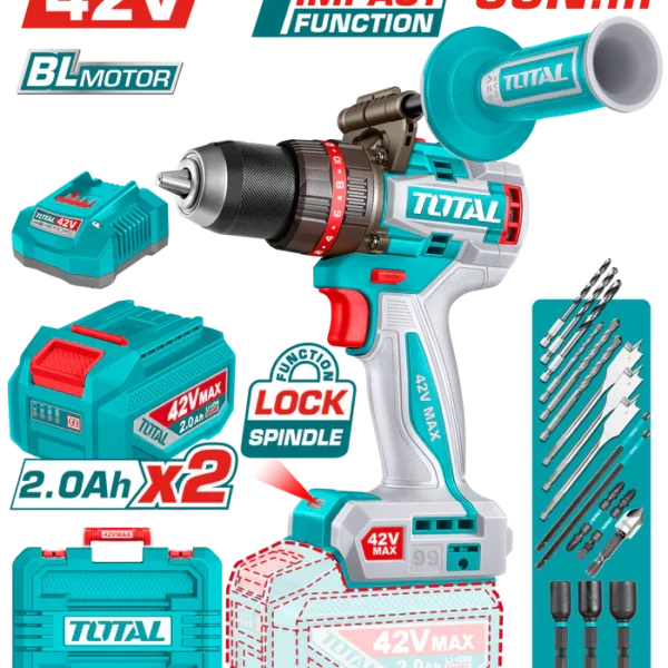 شنيور توتال 42 فولت 99 نيوتن مع 2 بطارية و شاحن - TIDLI429982