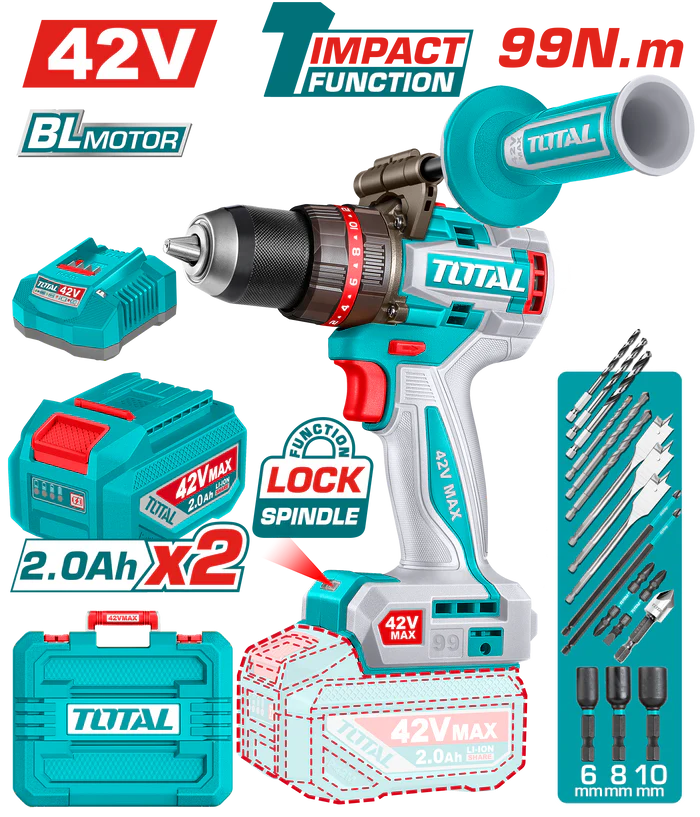 TIDLI429982 شنيور توتال 42 فولت 99 نيوتن مع 2 بطارية و شاحن - TIDLI429982 - Image 1