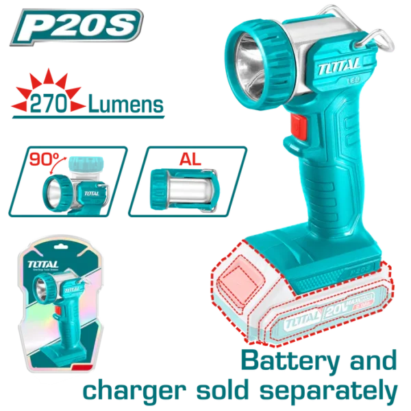 كشاف توتال 20 فولت بدون بطارية و شاحن (lumens‏ 270) - TWLI2038