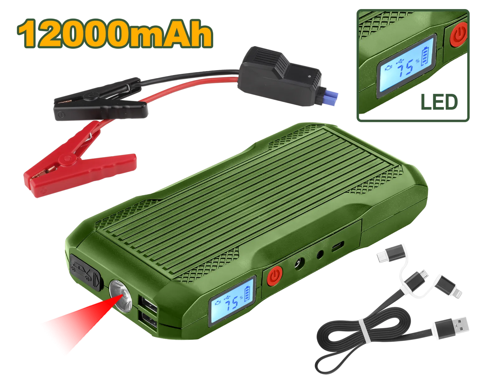 JDLY1512 باور بنك لبطارية السيارة : Jumb Starter 12000MAH بداية تيار الطاقة : 300 أمبيرأقصى قدرة للتيار: 600 أمبير - JDLY1512 - Image 1
