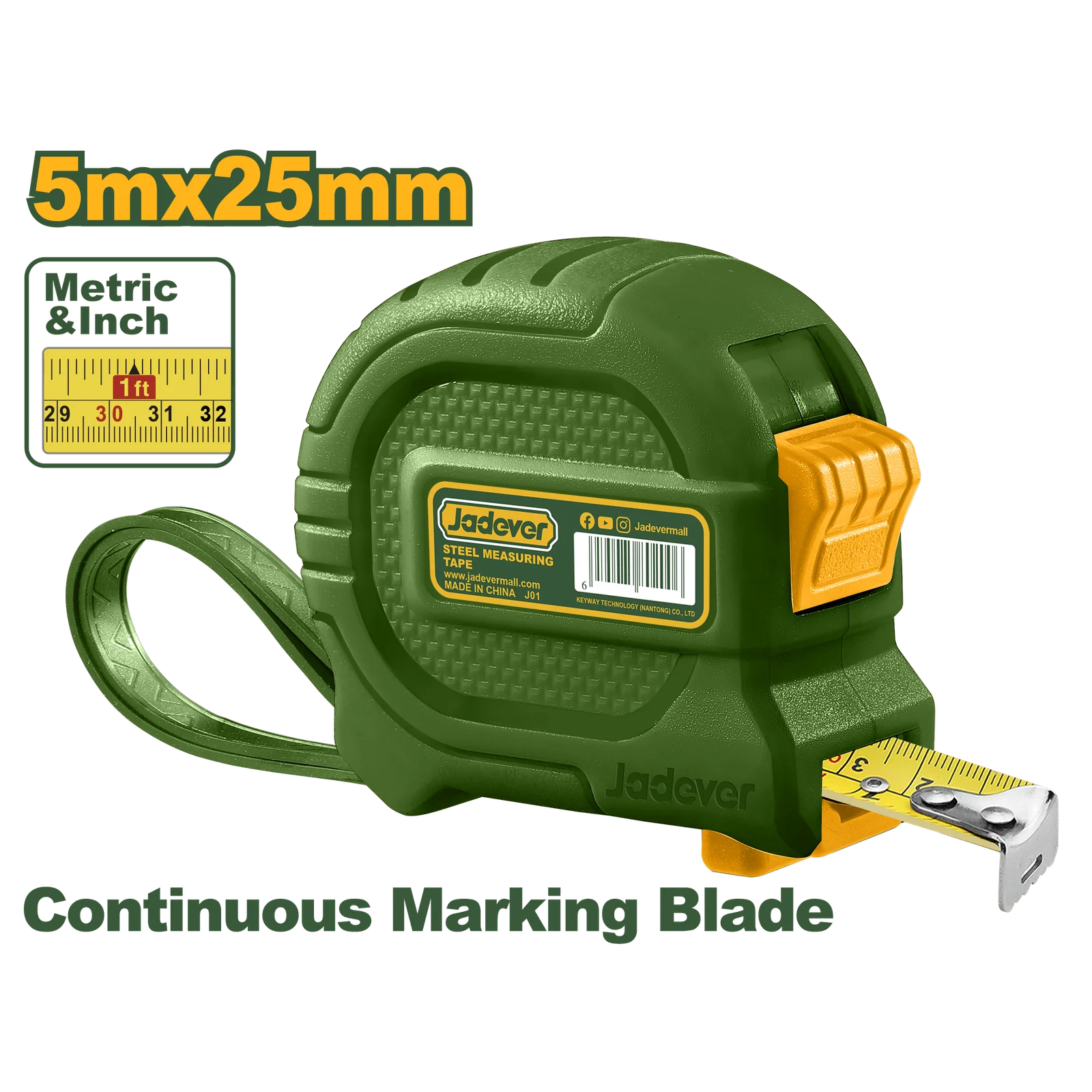 JDMT4330 متر قياس 5 متر 25 مم شريط إتجاه واحد سلاح أصفر - JDMT4330 - Image 1