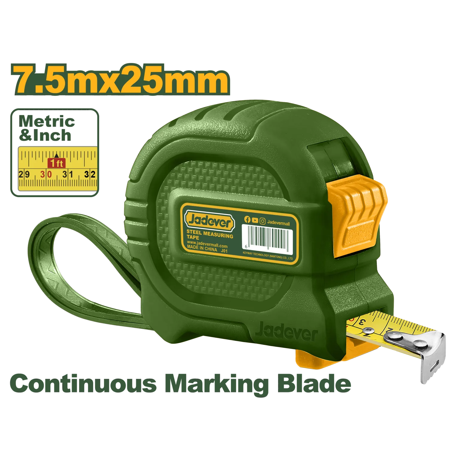 JDMT4340 متر قياس 7.5 متر 25 مم شريط إتجاه واحد سلاح أصفر - JDMT4340 - Image 1