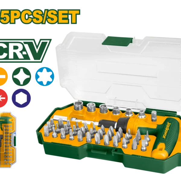 طقم يد حرف T مفك سيستيم 45 قطعة لقم 4 / 1" + سنون مفك علبة بلاستيك - JDSS8B45