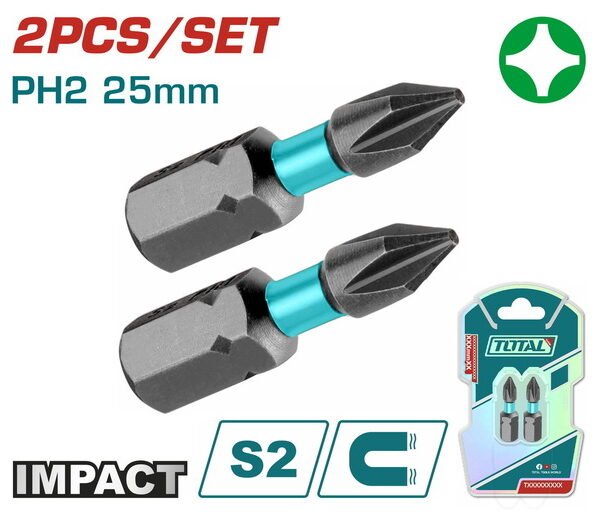 سن مفك 25 مم صليبة اتجاه واحد 2 قطعة - TACIM71PH225