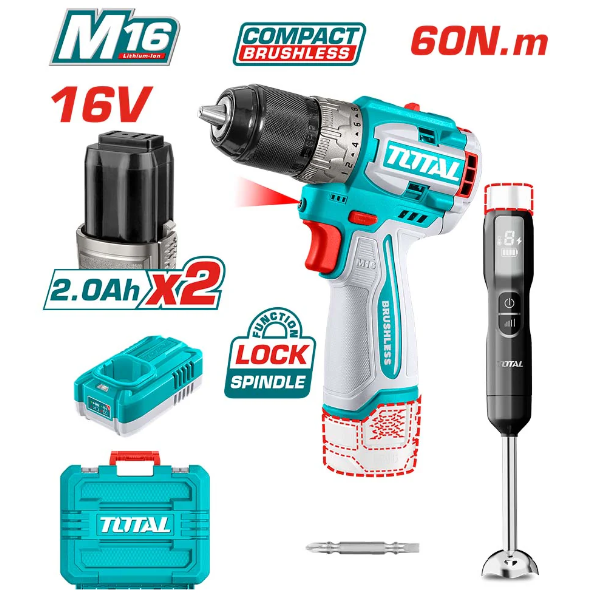 طقم كومبو شنيور 16 فولت 2 بطارية مع هاند بلندر - TCKLI1628