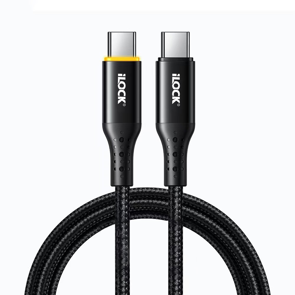 3-13-1.jpg Type C to C كابل شاحن مضيئ قماش 100 وات اي لوك أسود - Image 1