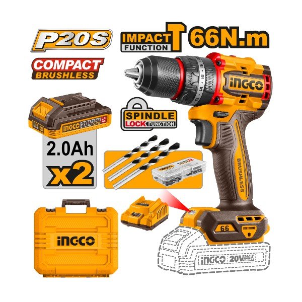 شنيور 20 فولت 2بطارية دقاق 66 نيوتن سرعات انكو - CIDLI20668