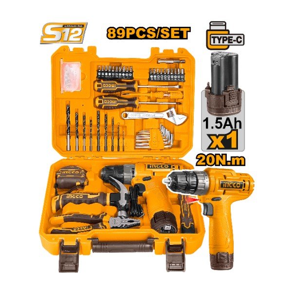طقم شنيور 12 فولت 89 قطعة انكو - HKTHP1089
