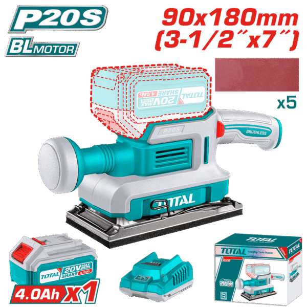 صنفرة مربعة 20 فولت مع بطارية 4 امبير و شاحن - TFSLI20311 توتال تولز