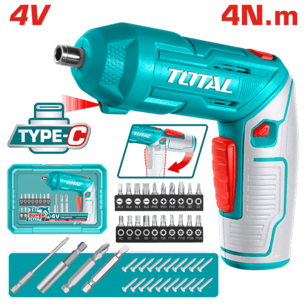 مفك 4 فولت قلاب + لقم توتال - TSDLI04425