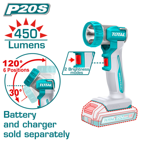 كشاف 20 فولت بدون بطارية و شاحن (lumens‏ 450) - TWLI2058 توتال تولز