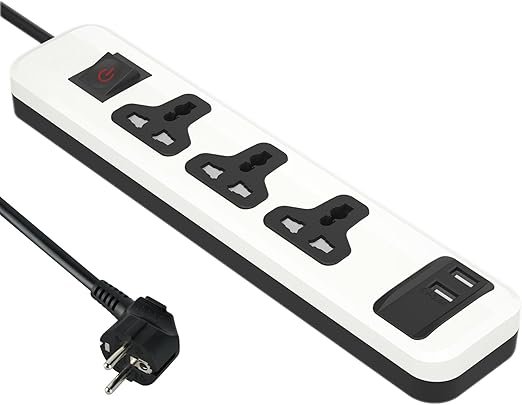 مشترك 3 مخرج ام كي - (Type A‏ 2) 2 متر اي لوك - ابيض