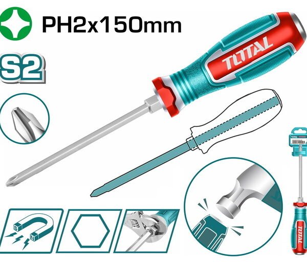 مفك دق صليبة PH2 طول 150 مم توتال - TGTPH2150